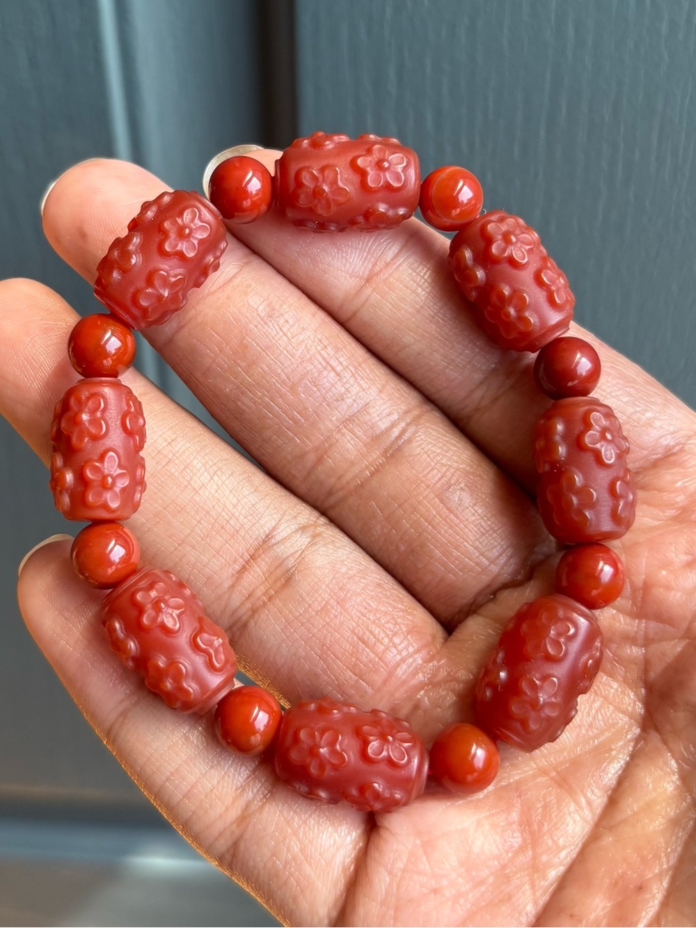 Floral Nanhong Agate Crystal Charm Bracelet 11.5mm